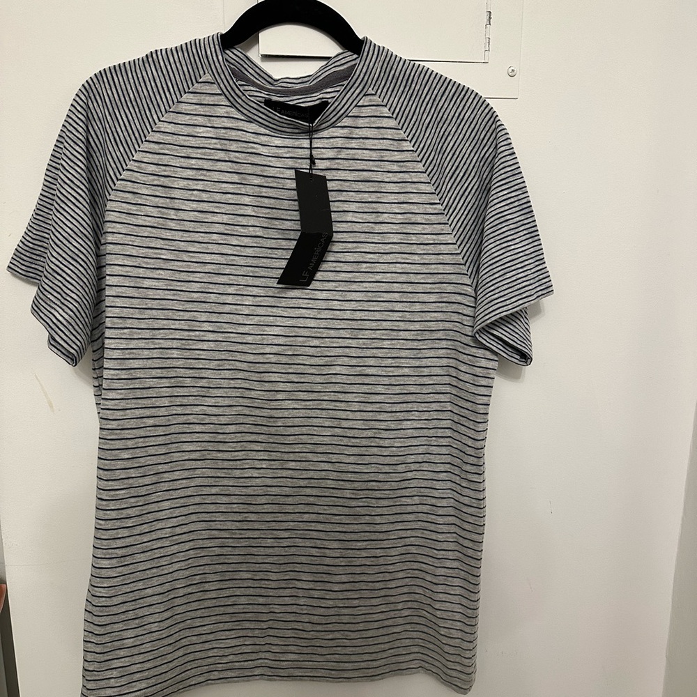 Lands' End Black and Gray Striped Short Sleeve Tee